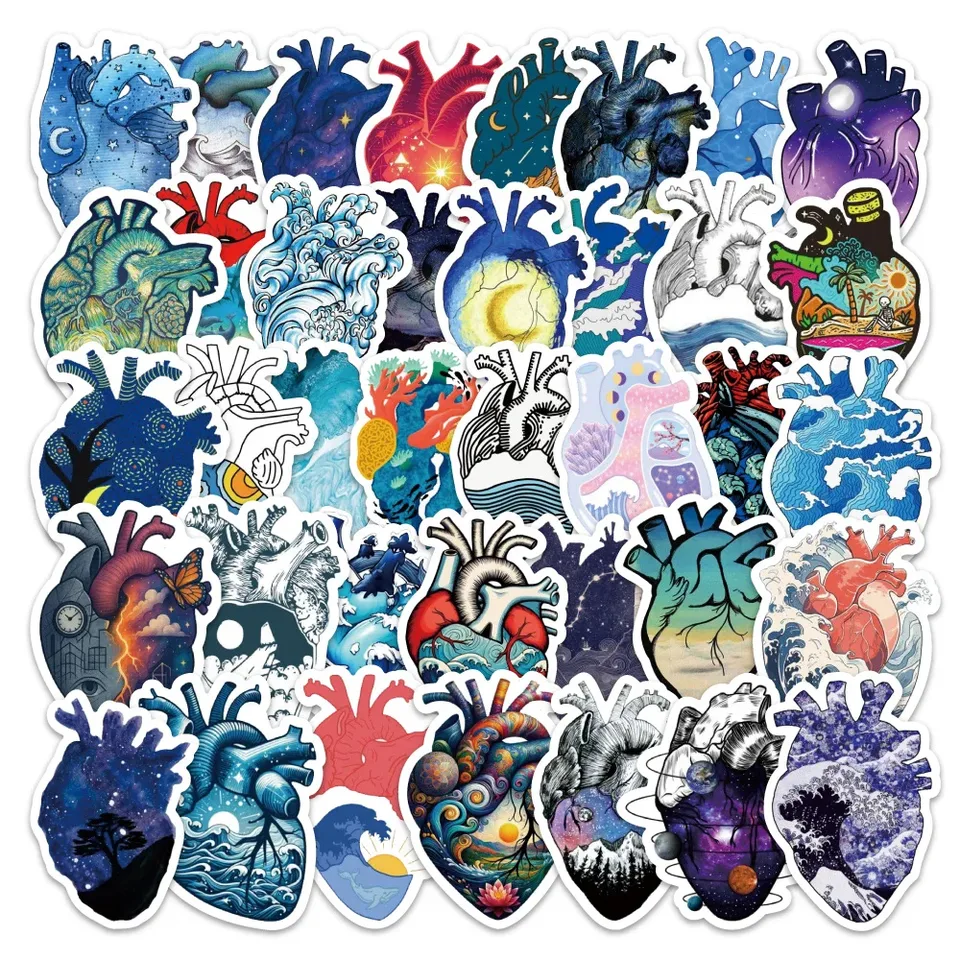 Ocean & Galaxy Hearts Sticker Pack – 54 pcs